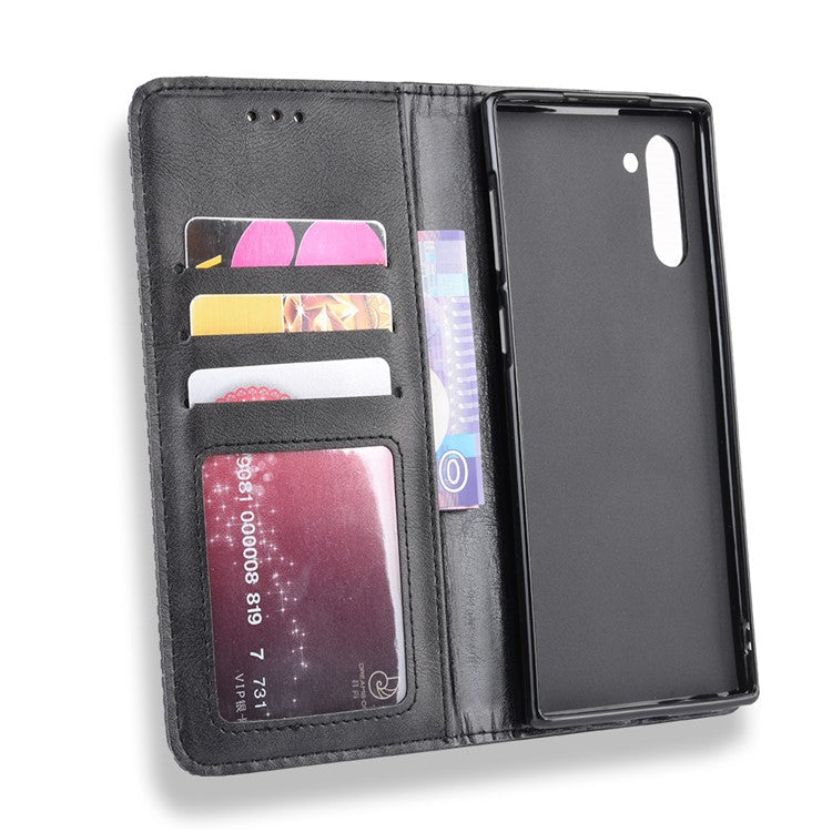 Auto-absorbed Vintage Style PU Leather Wallet Case for Samsung Galaxy Note 10/Galaxy Note 10 5G - Black