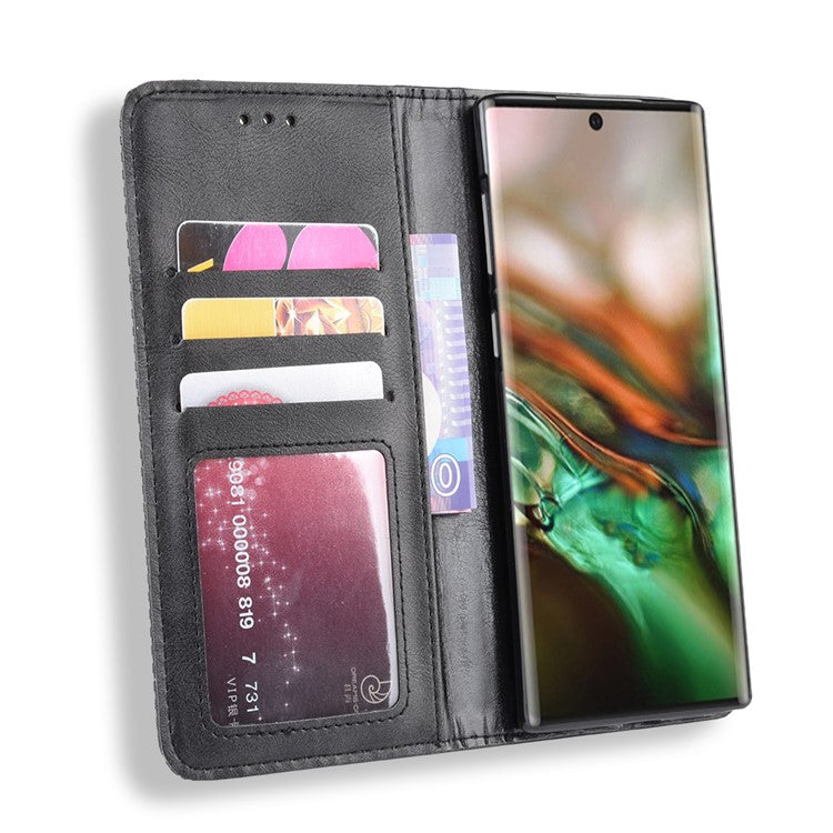 Auto-absorbed Vintage Style PU Leather Wallet Case for Samsung Galaxy Note 10/Galaxy Note 10 5G - Black