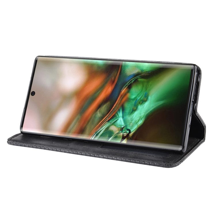 Auto-absorbed Vintage Style PU Leather Wallet Case for Samsung Galaxy Note 10/Galaxy Note 10 5G - Black