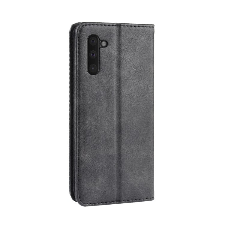 Auto-absorbed Vintage Style PU Leather Wallet Case for Samsung Galaxy Note 10/Galaxy Note 10 5G - Black