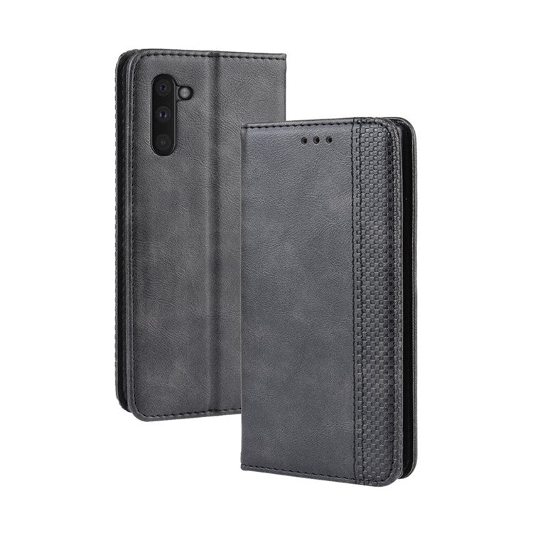 Auto-absorbed Vintage Style PU Leather Wallet Case for Samsung Galaxy Note 10/Galaxy Note 10 5G - Black
