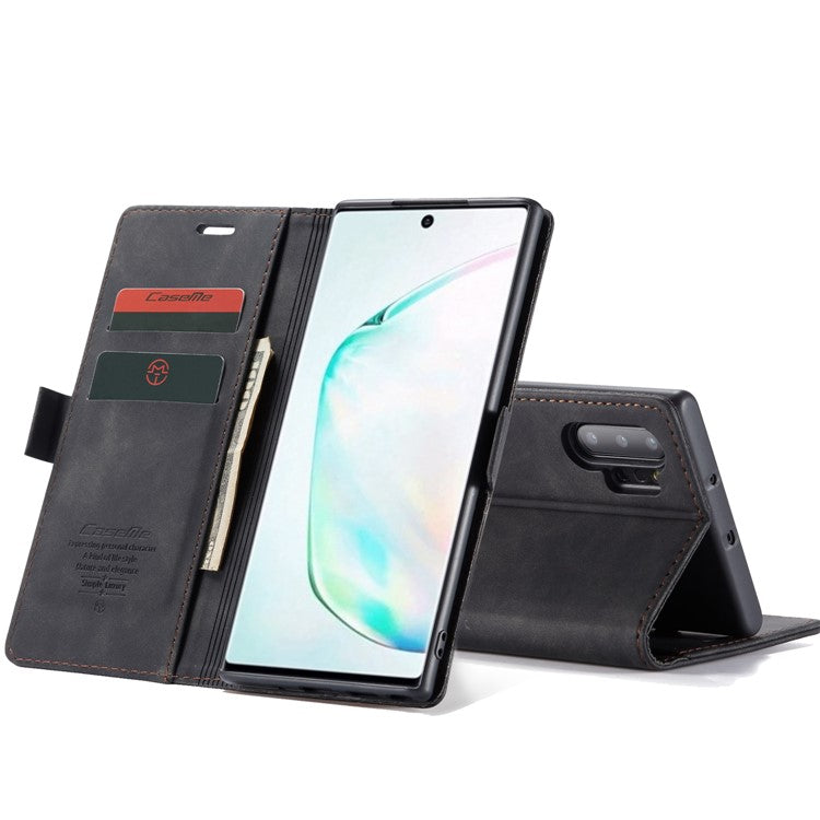 CASEME 013 Series Auto-absorbed Flip Leather Wallet Shell for Samsung Galaxy Note 10 Plus/10 Plus 5G - Black