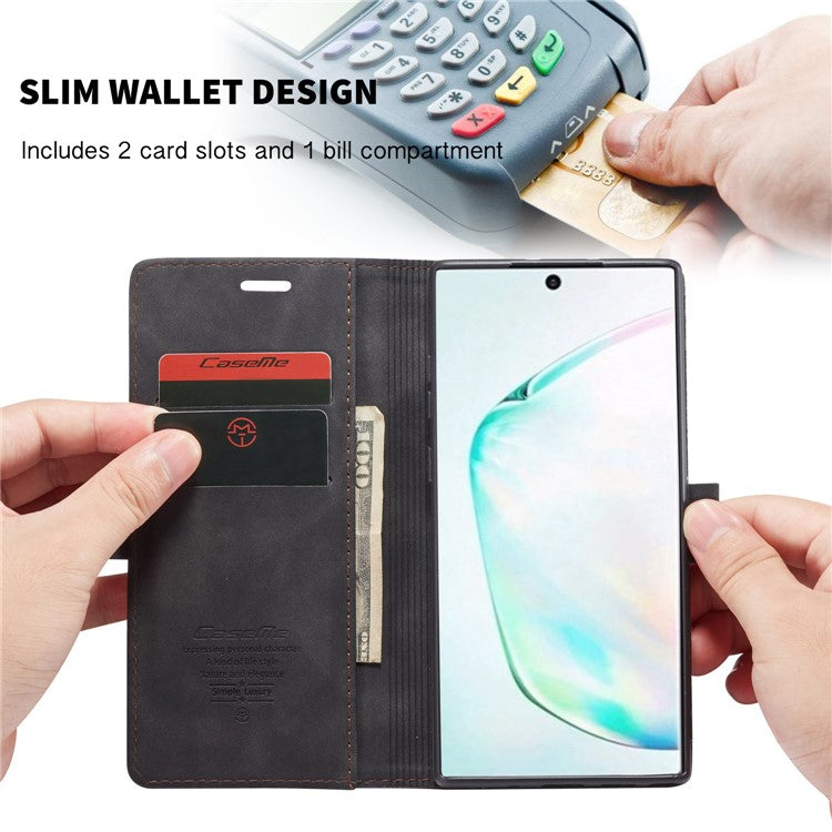 CASEME 013 Series Auto-absorbed Flip Leather Wallet Shell for Samsung Galaxy Note 10 Plus/10 Plus 5G - Black