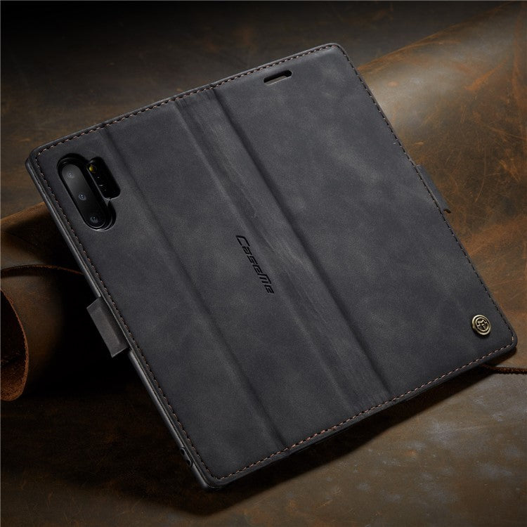 CASEME 013 Series Auto-absorbed Flip Leather Wallet Shell for Samsung Galaxy Note 10 Plus/10 Plus 5G - Black