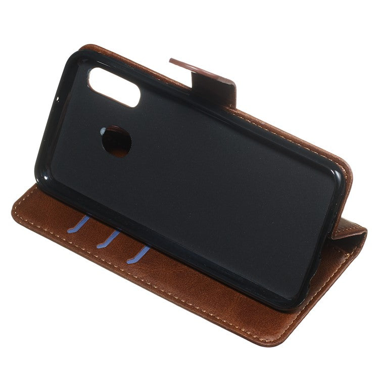 Zipper Pocket Wallet Stand Flip Leather Phone Shell for Samsung Galaxy A20e - Brown