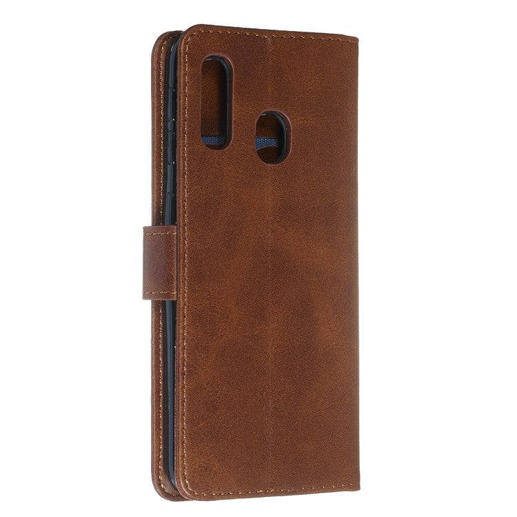 Zipper Pocket Wallet Stand Flip Leather Phone Shell for Samsung Galaxy A20e - Brown