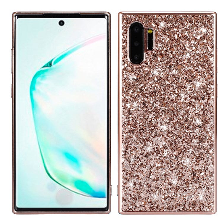 Glittering Sequins Electroplating TPU Frame+PC Back Hybrid Shell for Samsung Galaxy Note 10 Plus/10 Plus 5G - Rose Gold