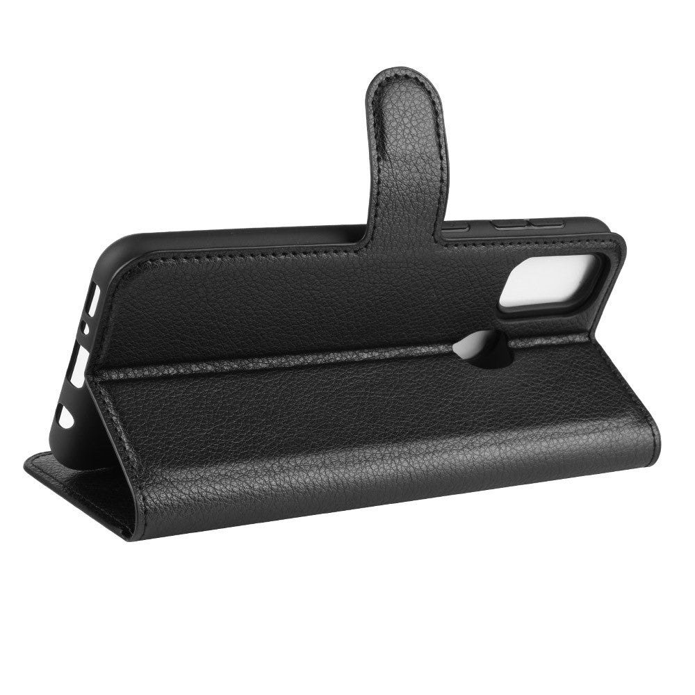 Litchi Skin Leather Stand Phone Shell Wallet Case for Samsung Galaxy M21 / M30s - Black