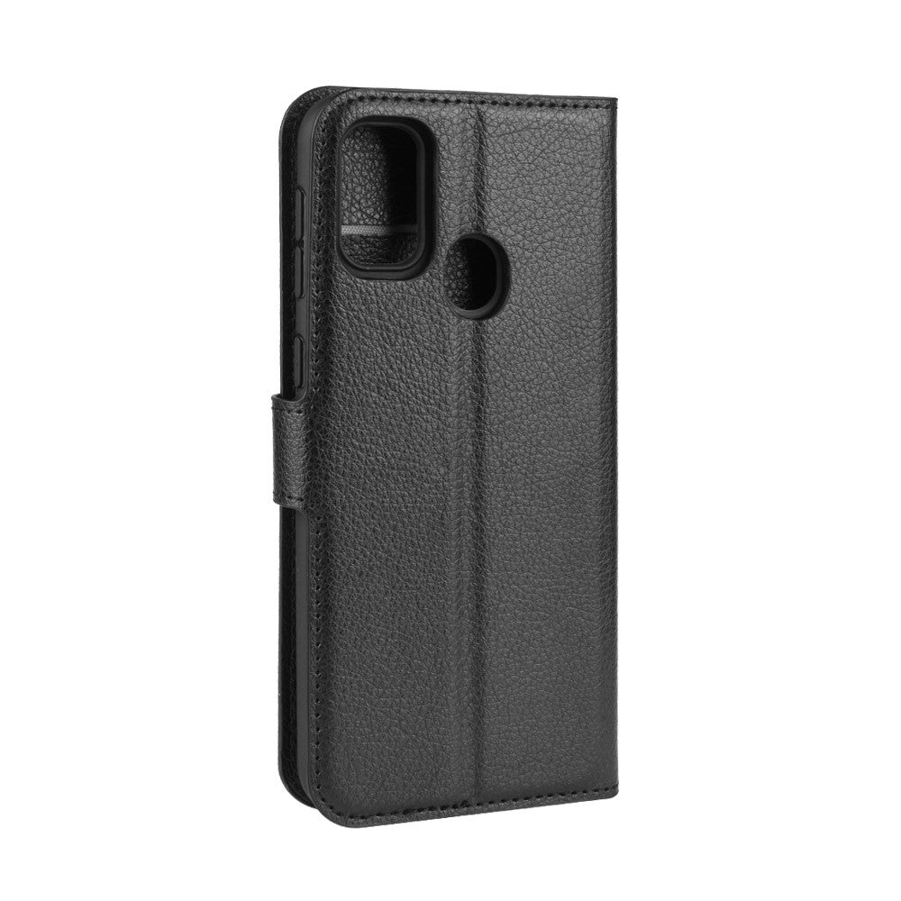 Litchi Skin Leather Stand Phone Shell Wallet Case for Samsung Galaxy M21 / M30s - Black