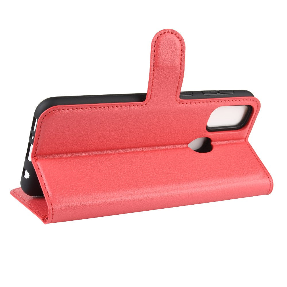 Litchi Skin Leather Stand Phone Shell Wallet Case for Samsung Galaxy M21 / M30s - Red