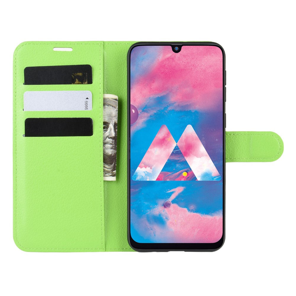 Litchi Skin Leather Stand Phone Shell Wallet Case for Samsung Galaxy M21 / M30s - Green