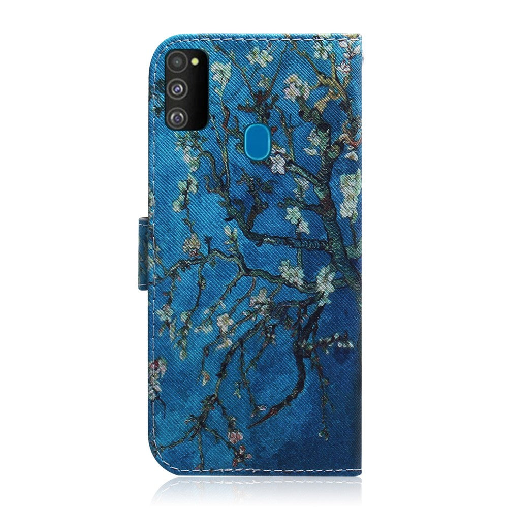 Pattern Printing Leather Wallet Case for Samsung Galaxy M30s / M21 - Tree with Flowers