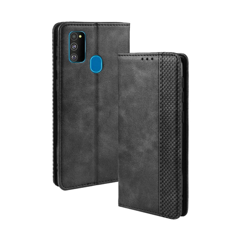 Retro Style Auto-absorbed Leather Casing for Samsung Galaxy M30s / M2 - Black