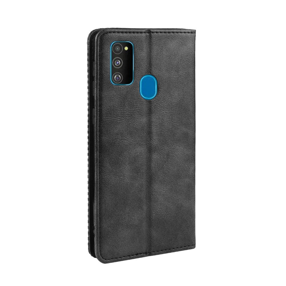 Retro Style Auto-absorbed Leather Casing for Samsung Galaxy M30s / M2 - Black