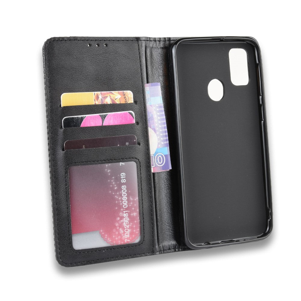 Retro Style Auto-absorbed Leather Casing for Samsung Galaxy M30s / M2 - Black