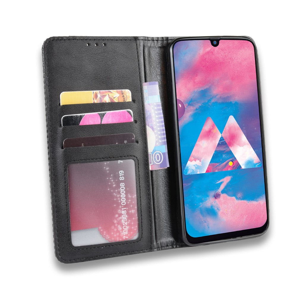 Retro Style Auto-absorbed Leather Casing for Samsung Galaxy M30s / M2 - Black