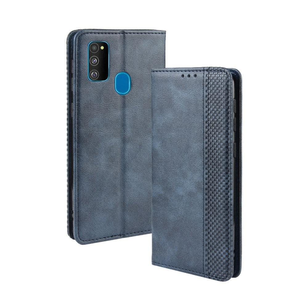 Retro Style Auto-absorbed Leather Casing for Samsung Galaxy M30s / M2 - Blue