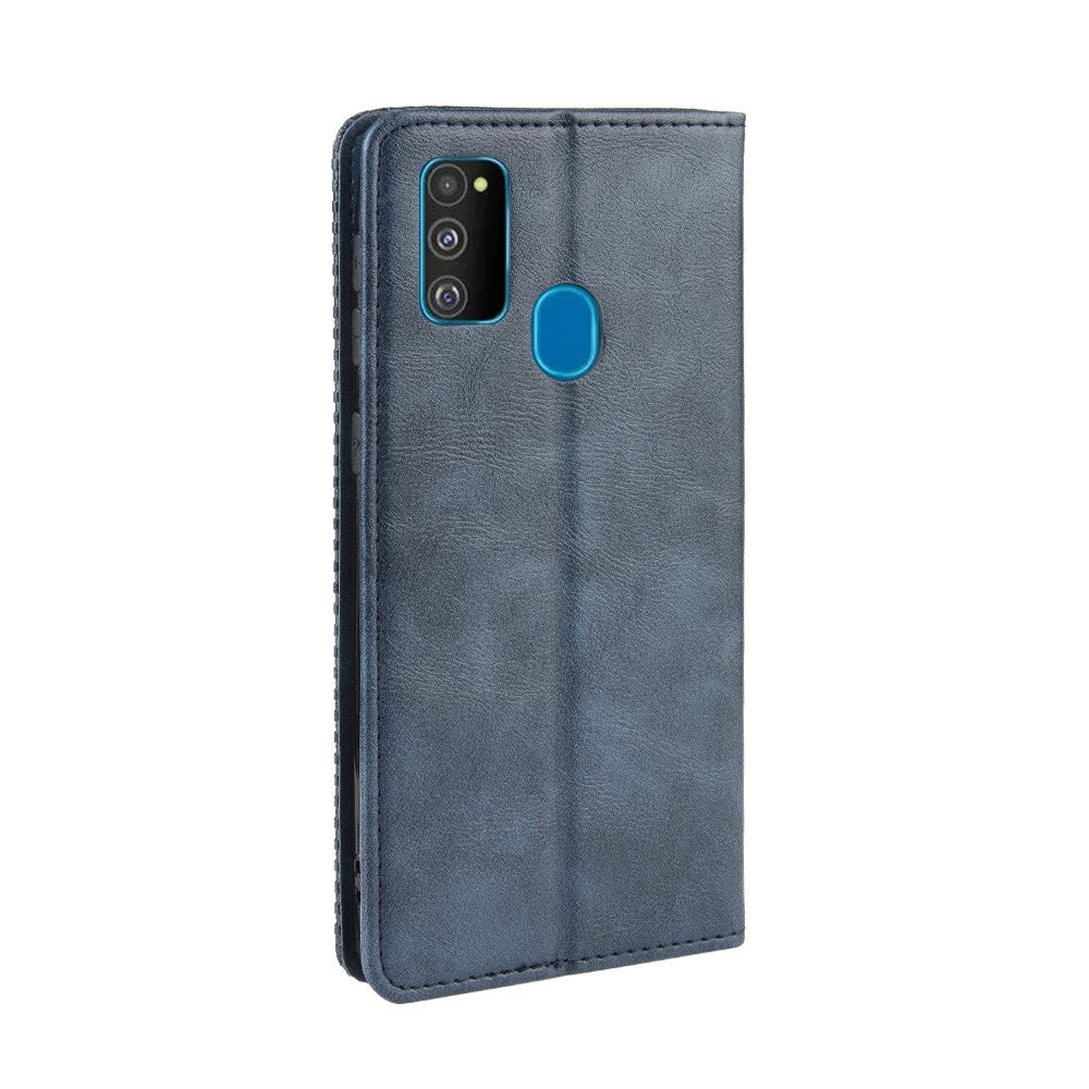 Retro Style Auto-absorbed Leather Casing for Samsung Galaxy M30s / M2 - Blue