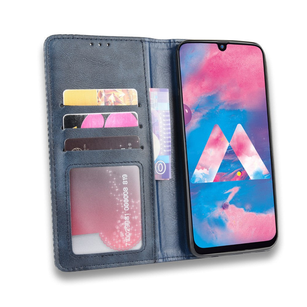 Retro Style Auto-absorbed Leather Casing for Samsung Galaxy M30s / M2 - Blue