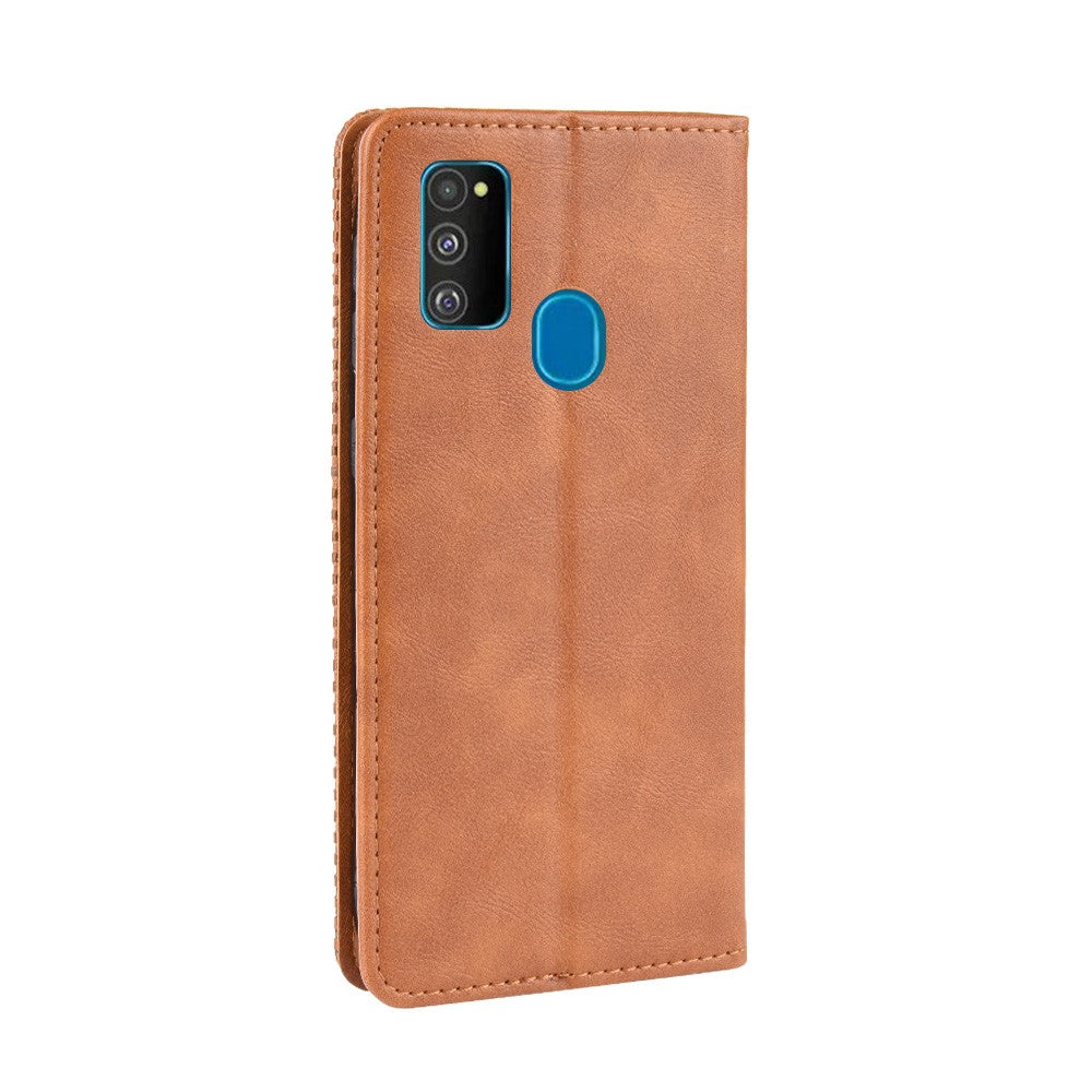Retro Style Auto-absorbed Leather Casing for Samsung Galaxy M30s / M2 - Brown