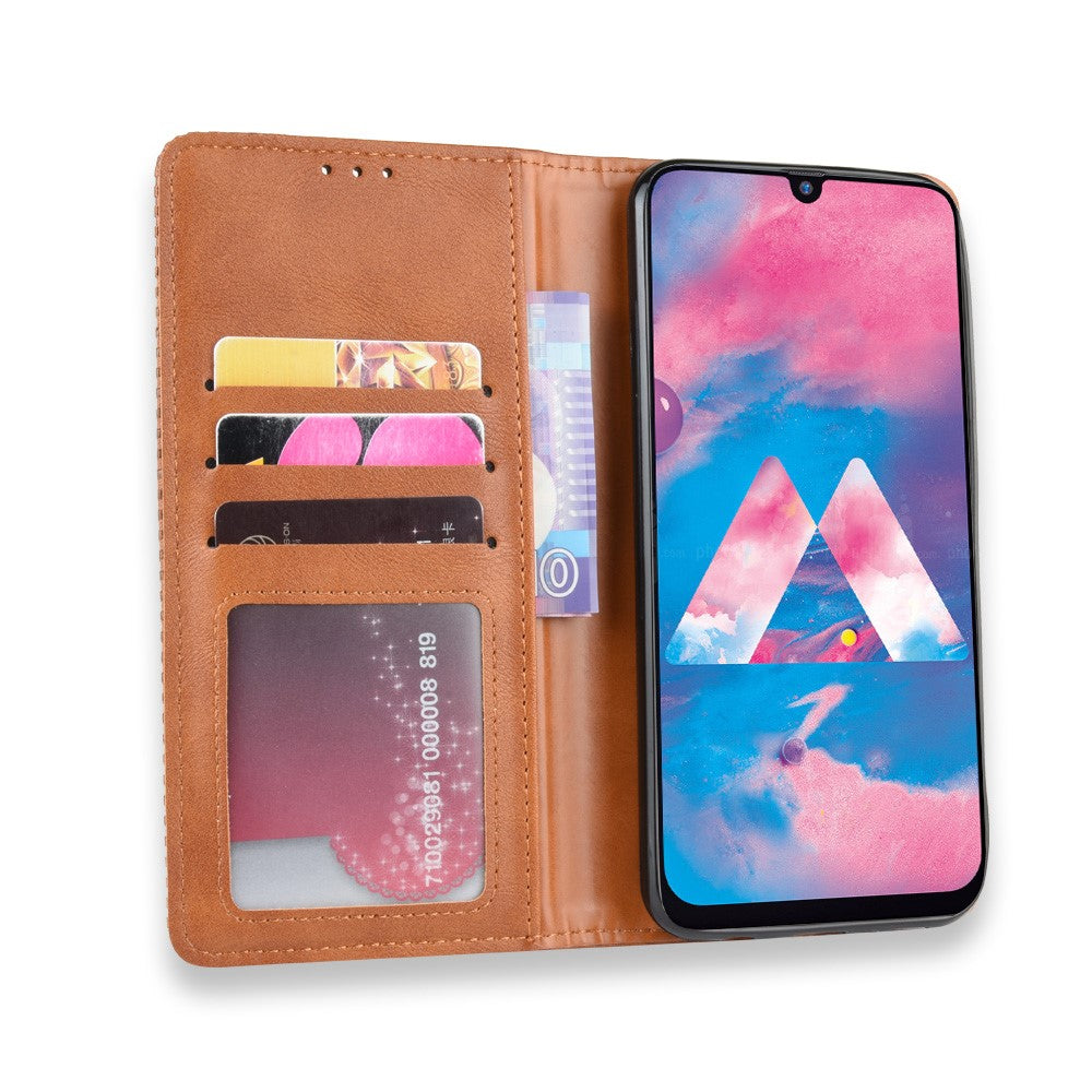 Retro Style Auto-absorbed Leather Casing for Samsung Galaxy M30s / M2 - Brown