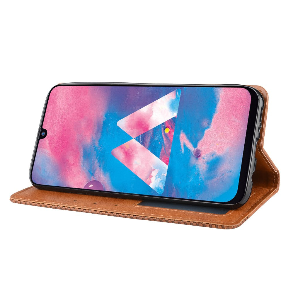 Retro Style Auto-absorbed Leather Casing for Samsung Galaxy M30s / M2 - Brown
