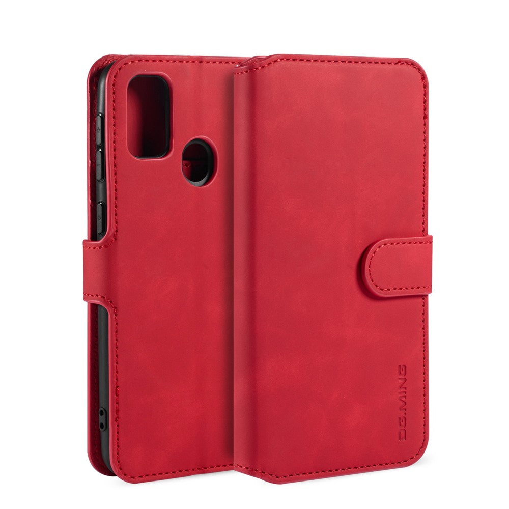 DG.MING Retro Leather Wallet Stand Case for Samsung Galaxy M30s / M2 - Red