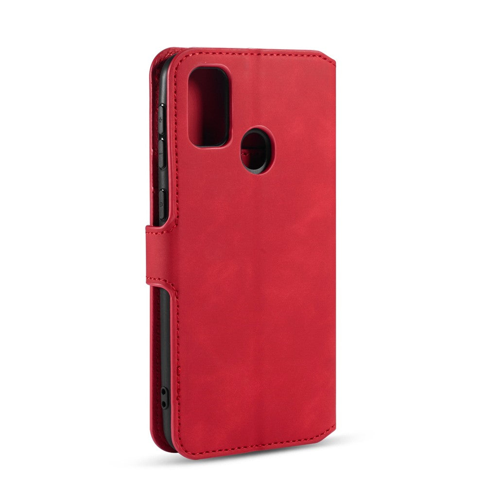 DG.MING Retro Leather Wallet Stand Case for Samsung Galaxy M30s / M2 - Red