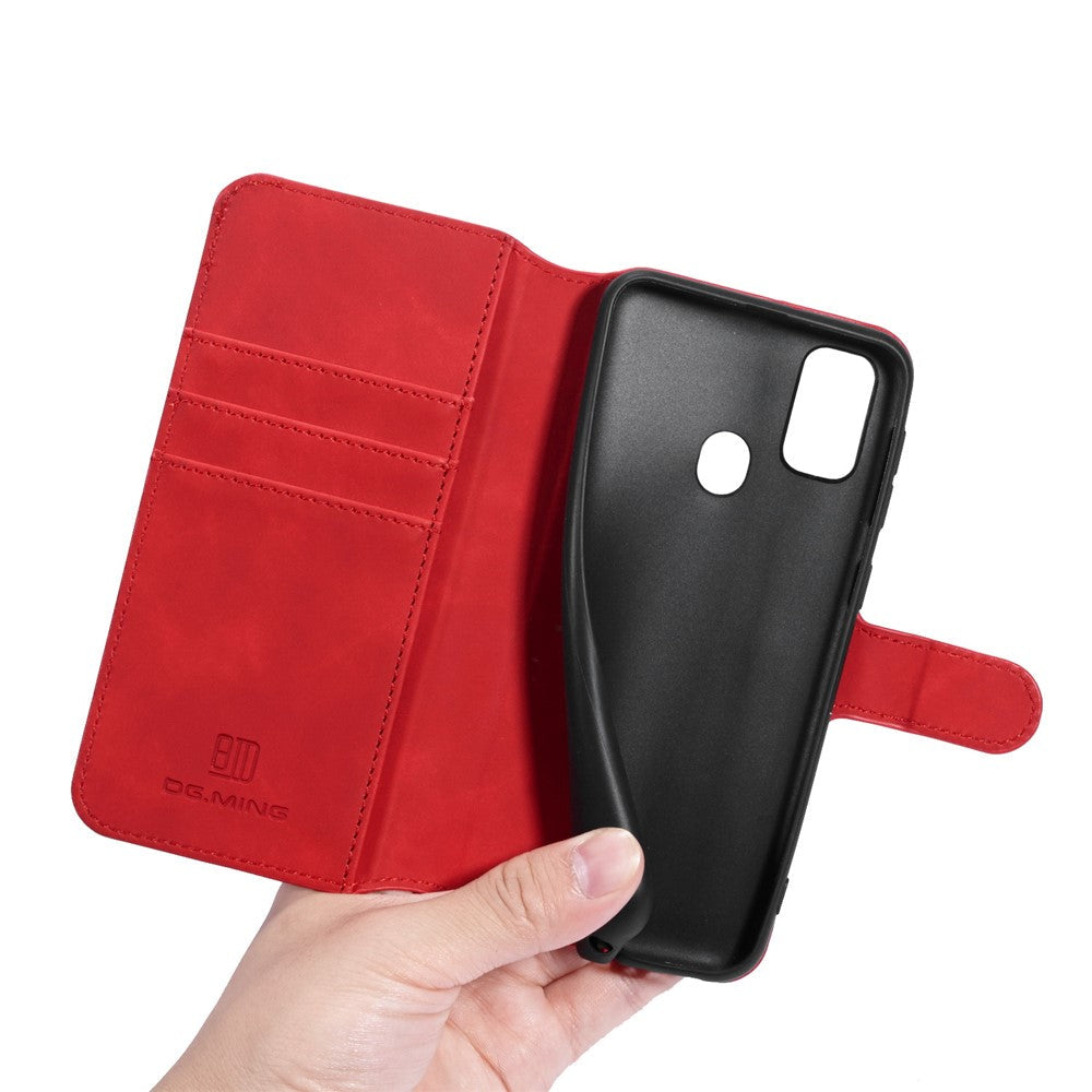 DG.MING Retro Leather Wallet Stand Case for Samsung Galaxy M30s / M2 - Red
