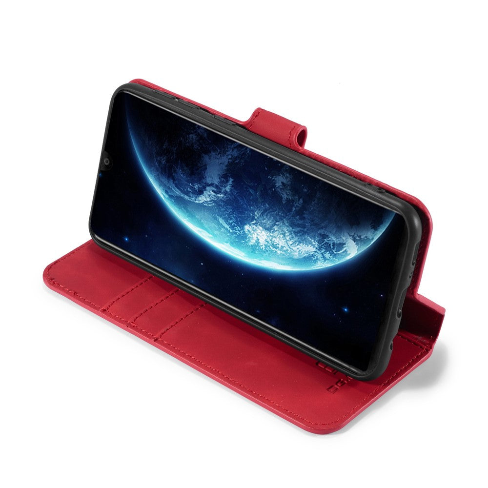 DG.MING Retro Leather Wallet Stand Case for Samsung Galaxy M30s / M2 - Red