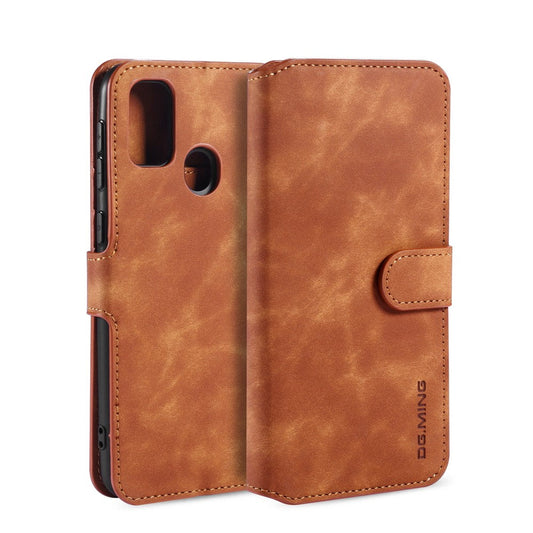 DG.MING Retro Leather Wallet Stand Case for Samsung Galaxy M30s / M2 - Brown