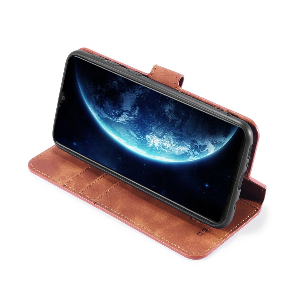 DG.MING Retro Leather Wallet Stand Case for Samsung Galaxy M30s / M2 - Brown