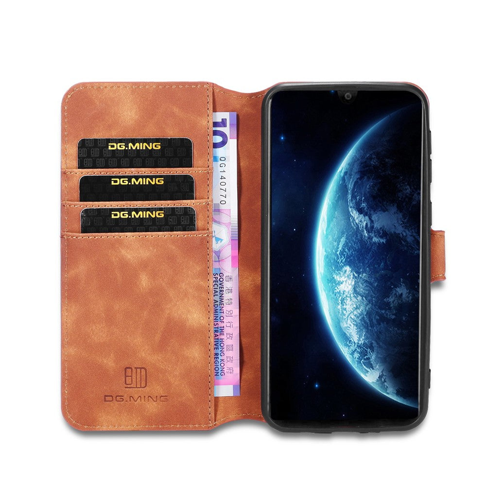DG.MING Retro Leather Wallet Stand Case for Samsung Galaxy M30s / M2 - Brown
