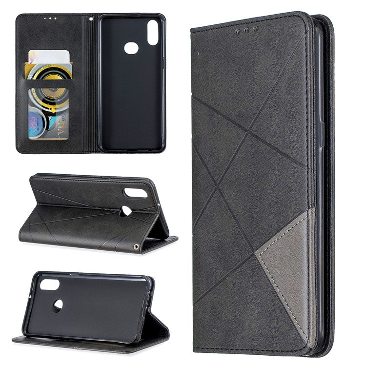 Geometric Pattern Stand Leather Card Holder Case for Samsung Galaxy A10s - Black