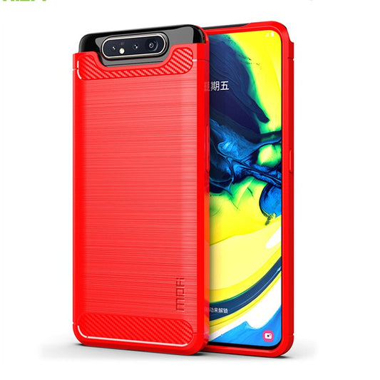 MOFI Carbon Fiber Brushed TPU Mobile Casing for Samsung Galaxy A90/A80 - Red