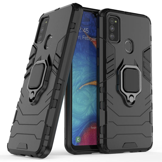 Cool Guard Ring Holder Kickstand PC TPU Hybrid Case for Samsung Galaxy M30s/M21 - Black