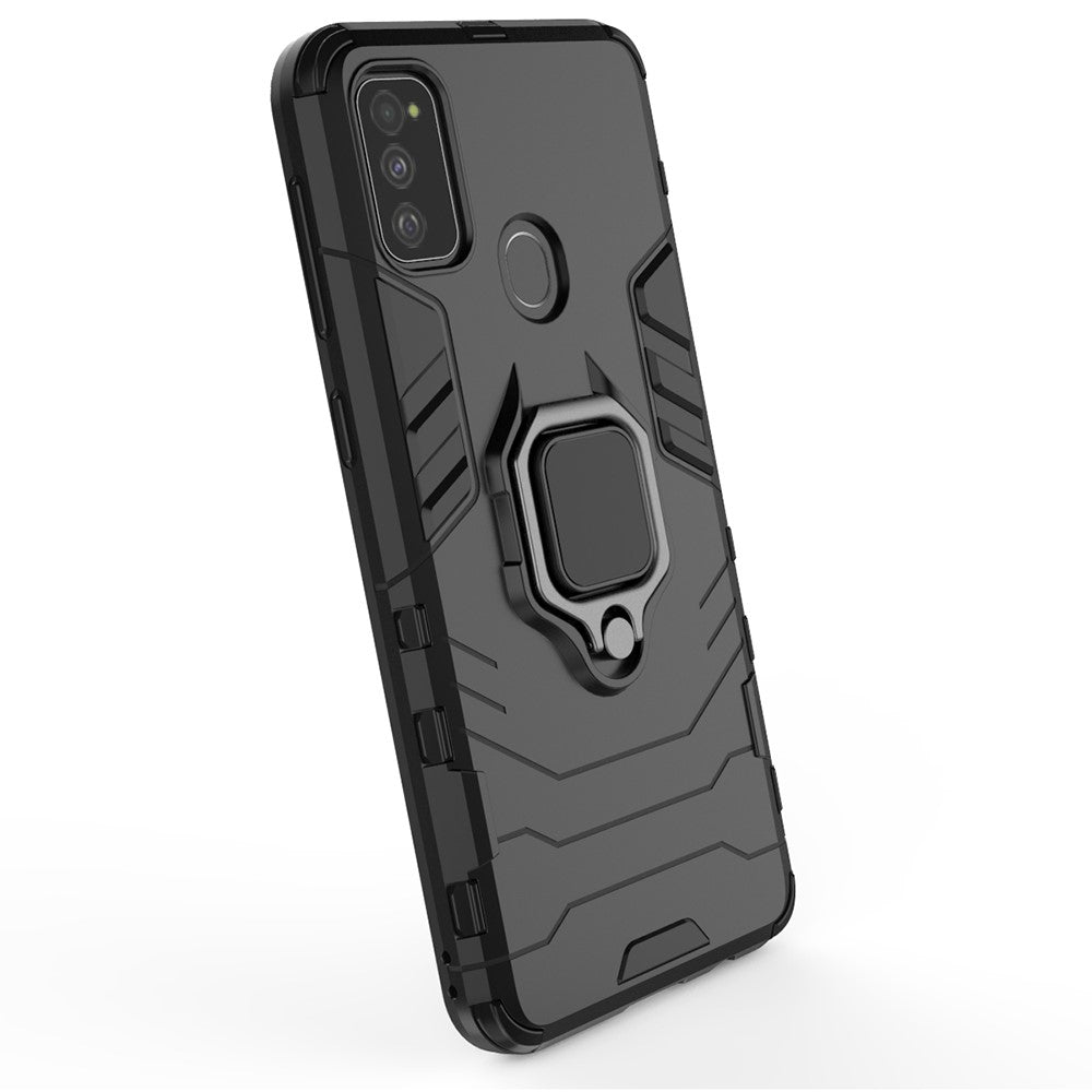 Cool Guard Ring Holder Kickstand PC TPU Hybrid Case for Samsung Galaxy M30s/M21 - Black