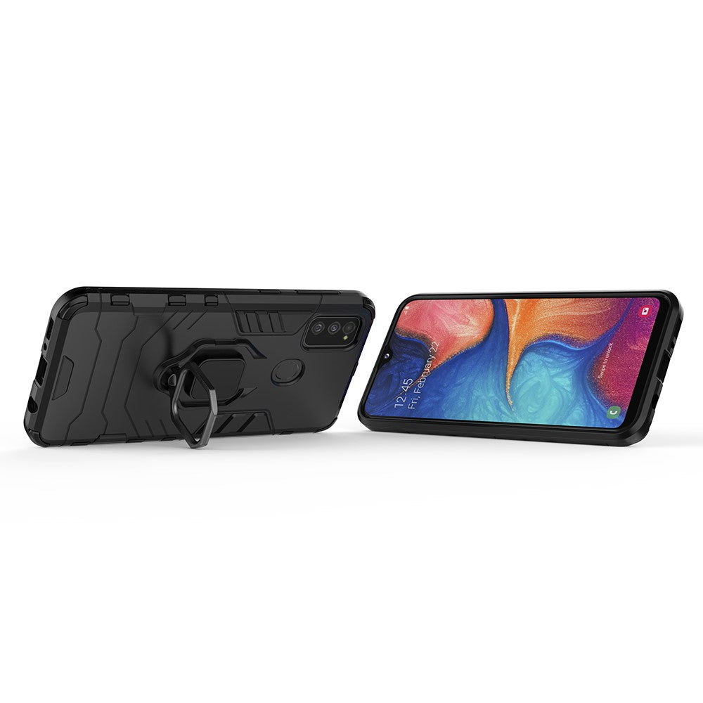 Cool Guard Ring Holder Kickstand PC TPU Hybrid Case for Samsung Galaxy M30s/M21 - Black