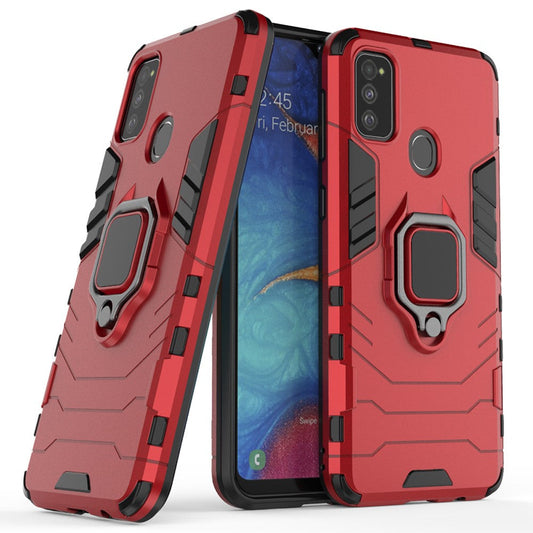 Cool Guard Ring Holder Kickstand PC TPU Hybrid Case for Samsung Galaxy M30s/M21 - Red