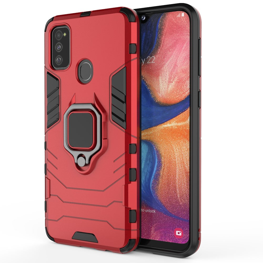 Cool Guard Ring Holder Kickstand PC TPU Hybrid Case for Samsung Galaxy M30s/M21 - Red