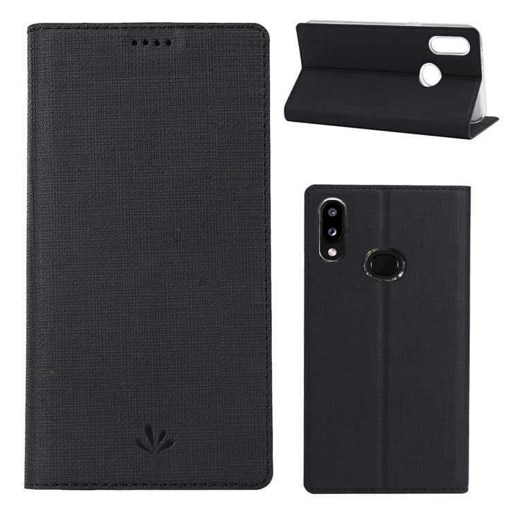 VILI DMX Cross Texture Stand Leather Cover Case for Samsung Galaxy A10s - Black