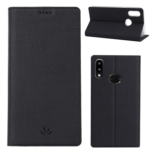 VILI DMX Cross Texture Stand Leather Cover Case for Samsung Galaxy A10s - Black