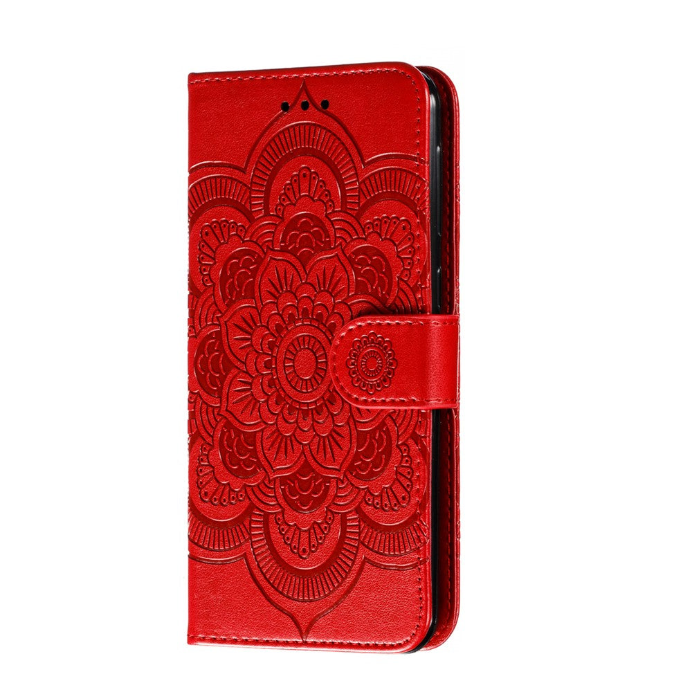 Imprint Mandala Flower Leather Wallet Stand Case for Samsung Galaxy M30s / M21 - Red