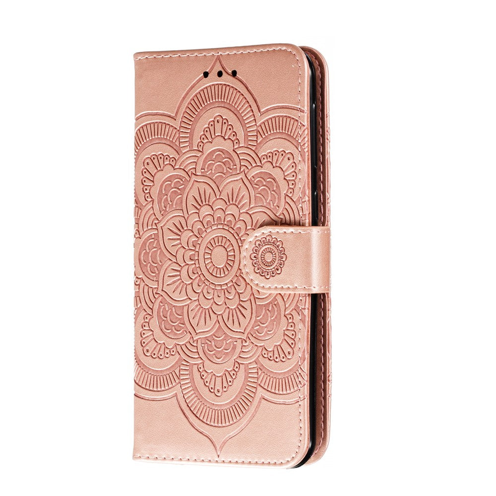 Imprint Mandala Flower Leather Wallet Stand Case for Samsung Galaxy M30s / M21 - Rose Gold