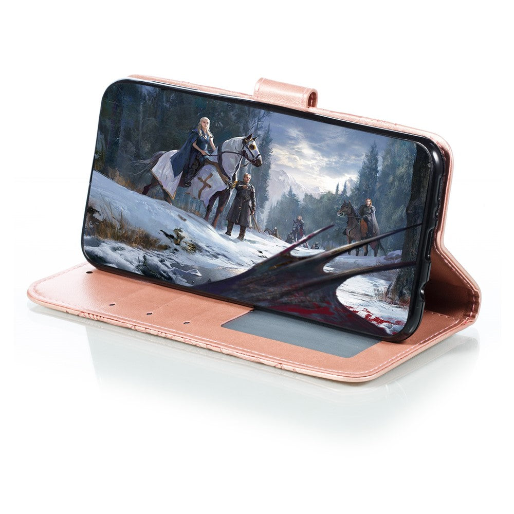 Imprint Mandala Flower Leather Wallet Stand Case for Samsung Galaxy M30s / M21 - Rose Gold