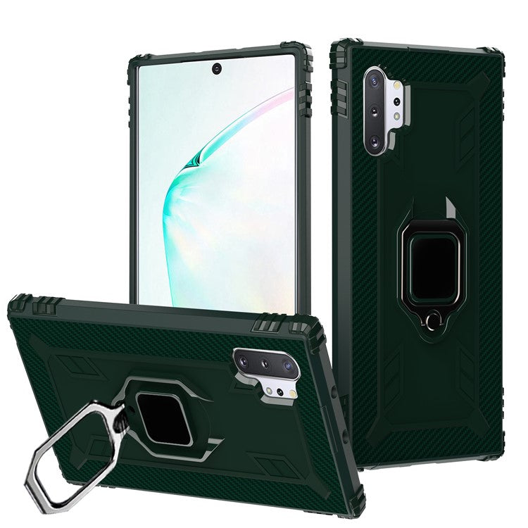 Finger Ring Kickstand TPU Case [Built-in Magnetic Metal Sheet] for Galaxy Note 10 Plus/Note 10 Plus 5G - Dark Green