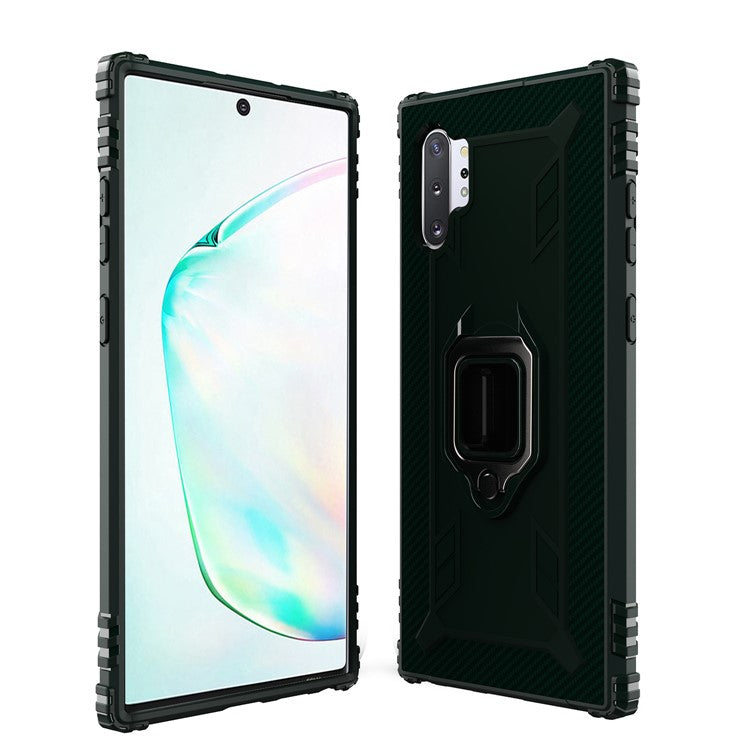 Finger Ring Kickstand TPU Case [Built-in Magnetic Metal Sheet] for Galaxy Note 10 Plus/Note 10 Plus 5G - Dark Green