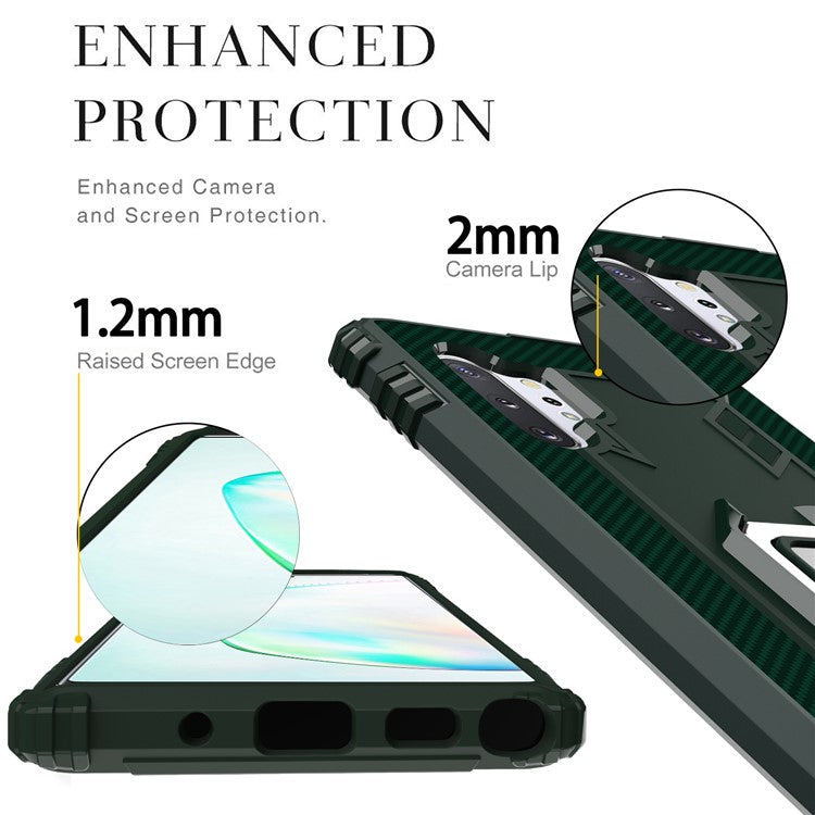 Finger Ring Kickstand TPU Case [Built-in Magnetic Metal Sheet] for Galaxy Note 10 Plus/Note 10 Plus 5G - Dark Green