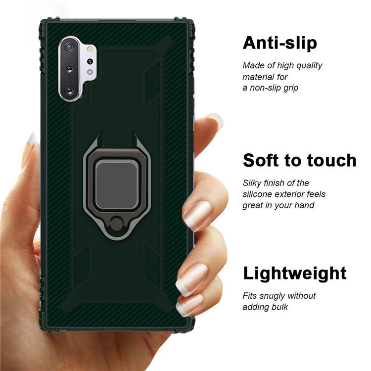 Finger Ring Kickstand TPU Case [Built-in Magnetic Metal Sheet] for Galaxy Note 10 Plus/Note 10 Plus 5G - Dark Green