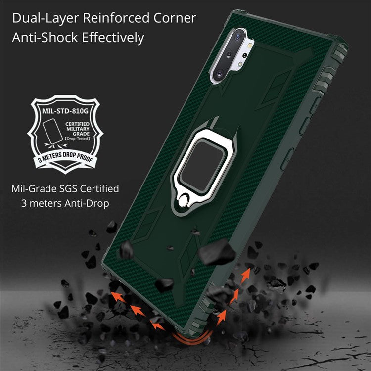 Finger Ring Kickstand TPU Case [Built-in Magnetic Metal Sheet] for Galaxy Note 10 Plus/Note 10 Plus 5G - Dark Green